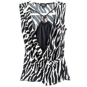 VTG Y2K‎ Zebra Print Layered Wrap Halter Fairy Grunge Baddie Mobwife Tank Medium
